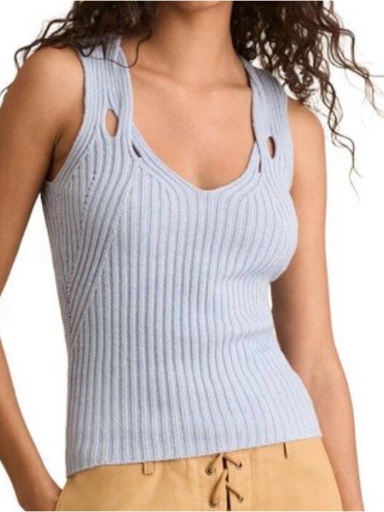 Reiss Sweaters - REISS ALETHIA TWIST STRAP BLUE RIBBED SLEEVELESS V-NECK SWEATER SZ LARGE
